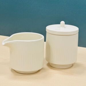 Ribbed Ceramic Creamer & Sugar Jar Set